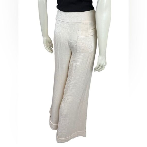 Black Label BCBG Max Azaria Wide Leg Ivory Shimmer Wide Waistband Dress Pants 10 - Picture 10 of 15